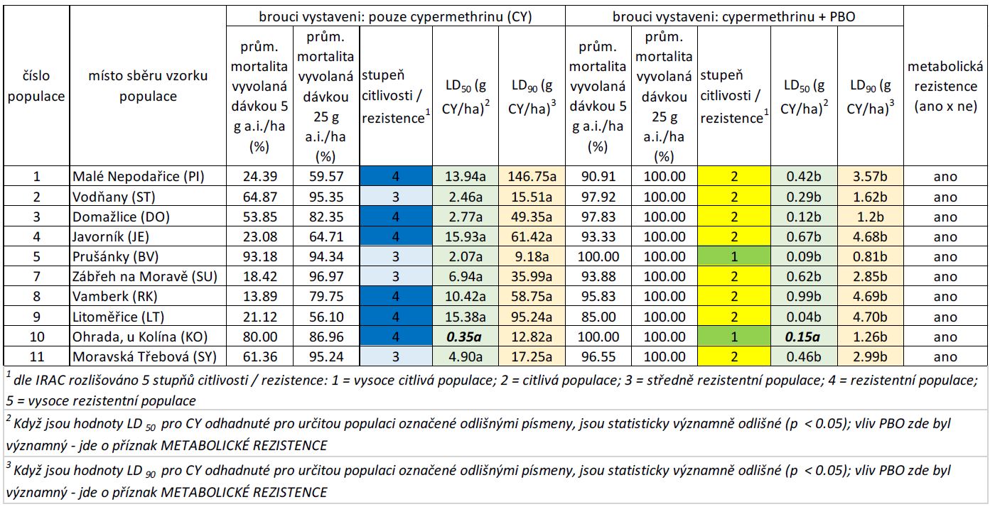 Důvodem rezistence českých populací blýskáčka řepkového je zvýšená aktivita enzymů Cytochromu P450